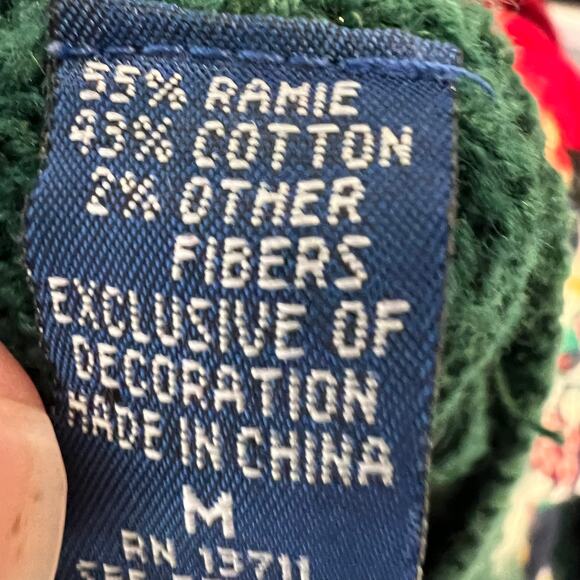 Vintage 90s Christmas Button Up Cardigan Sweater Santa Hearts Green Medium - Picture 7 of 9